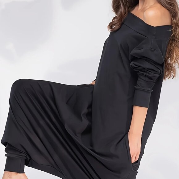 Off-Shoulder Long Sleeve Sweater Jumpsuit - Picture 3 of 4